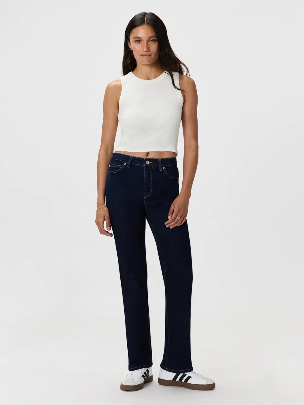 Quince Bella Stretch Straight Jeans Deep Rinse Denim Ankle Cropped Dark Wash
